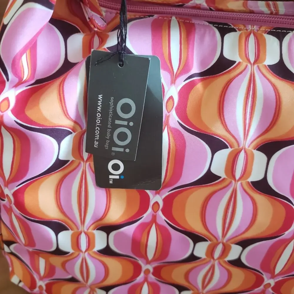 OiOi Diaper Bag Medium Pink Multi Geometric Retro Desert Sherpa Hobo Pad NWT
